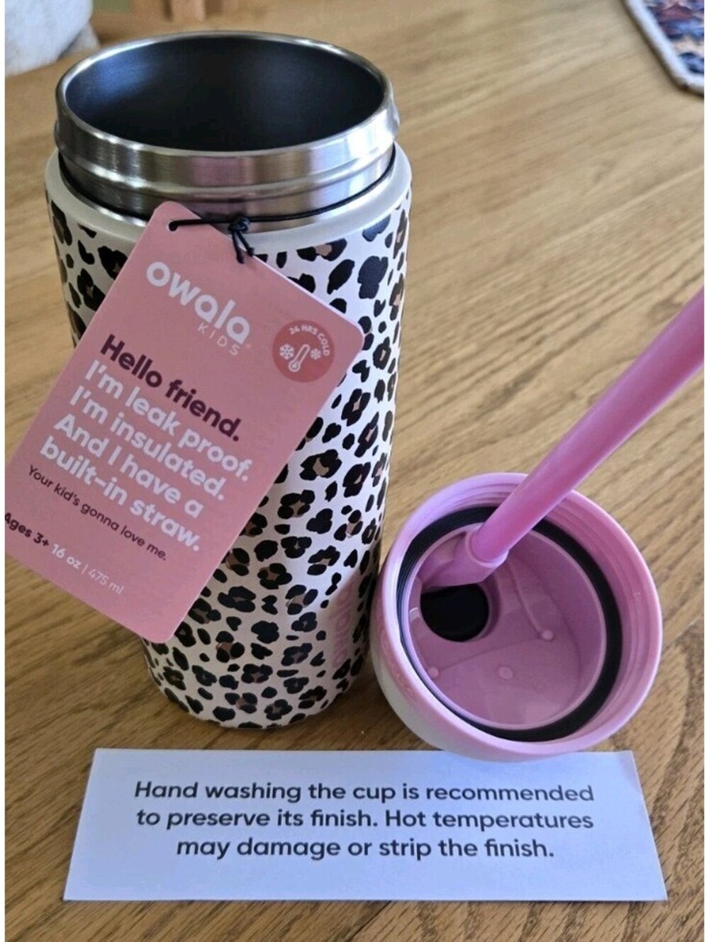 Owala "Wild One" 16oz Kids FreeSip Target Cat & Jack Leopard Print Pink Tan New - Picture 4 of 6